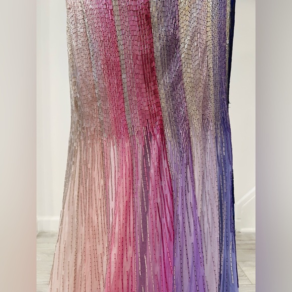 GEORGES HOBEIKA Multicolor Beaded Tulle Sleeveless Train Gown Maxi Dress - Picture 6 of 13
